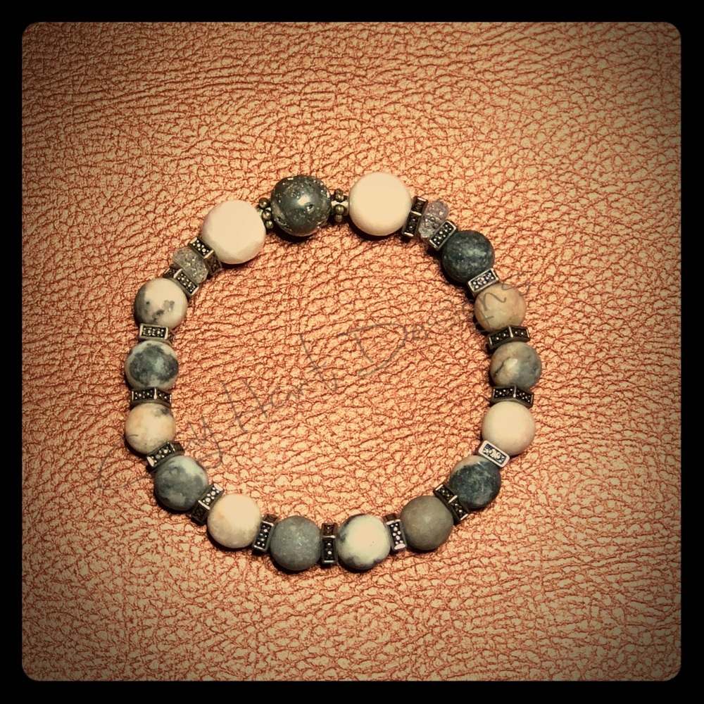 🌹 Zebra Rose & Silver Druzy Bracelet 🌹